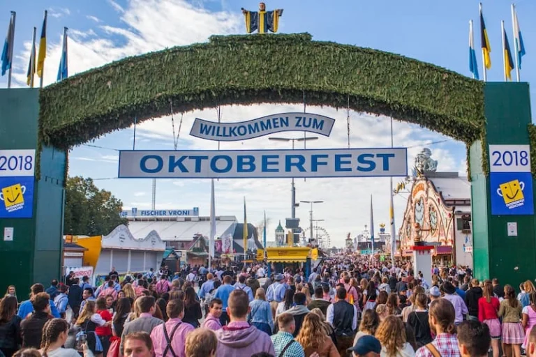 Large crowd entering Oktoberfest festival grounds