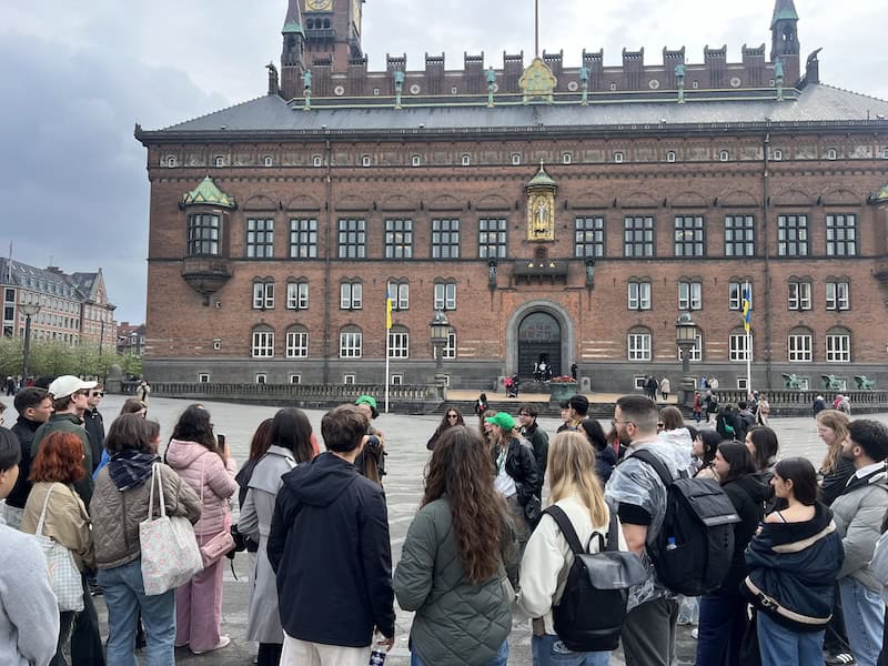 ESN students on a guided city tour in front of Copenhagen City Hall