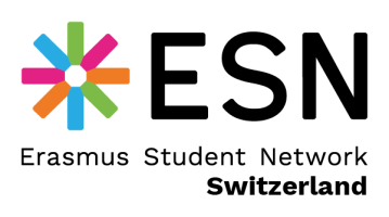 ESN logo with colorful star and text: Erasmus Student Network Switzerland.
