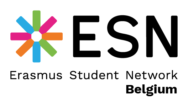 ESN logo with colorful star and text 'Erasmus Student Network Belgium'.