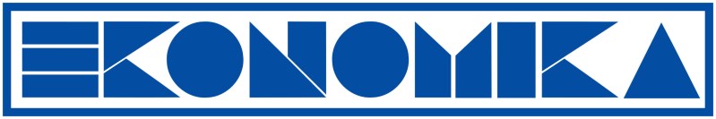 Stylized blue geometric text spelling 'EKONOMIKA'.